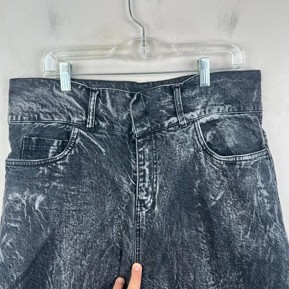 Y2K JNCO Style Black Denim Shorts With White Flame Design Size M